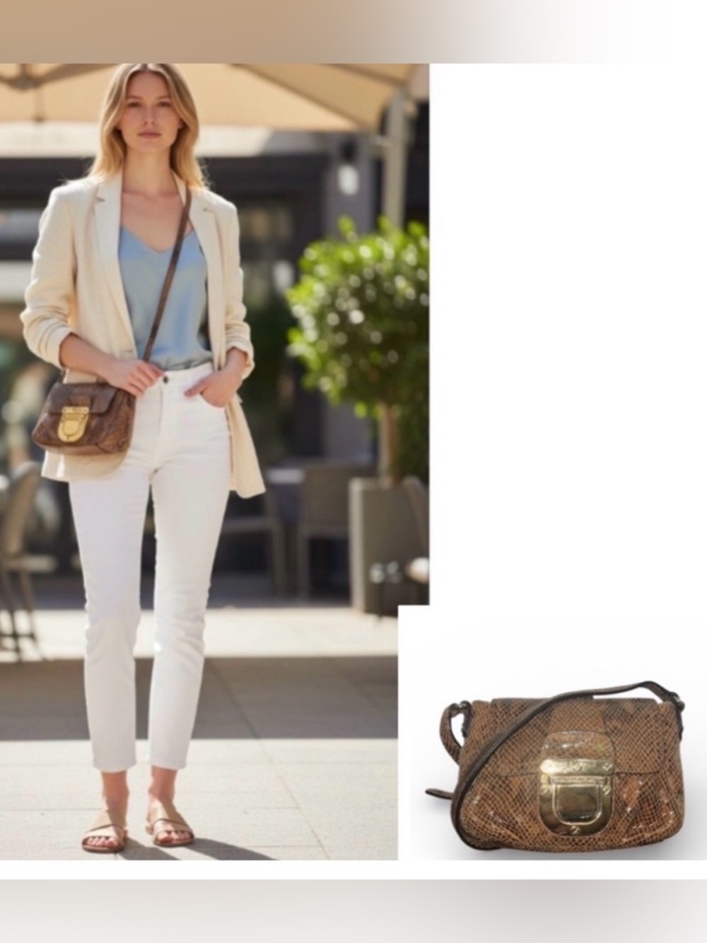 Michael Kors Crossbody bag snakeskin brown gold tone hardware small bag
